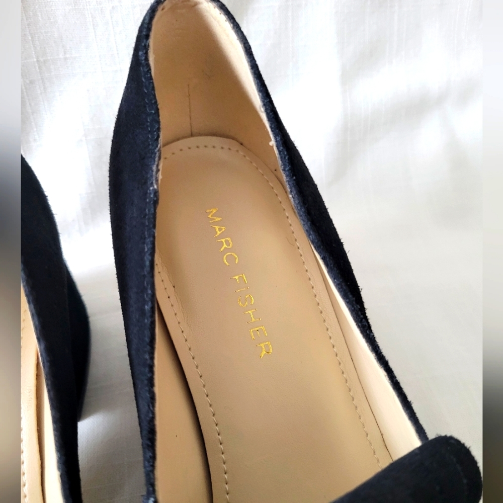 Mark Fisher Black Suede Block Heel & Fringe Loafer size 6 - Picture 6 of 15